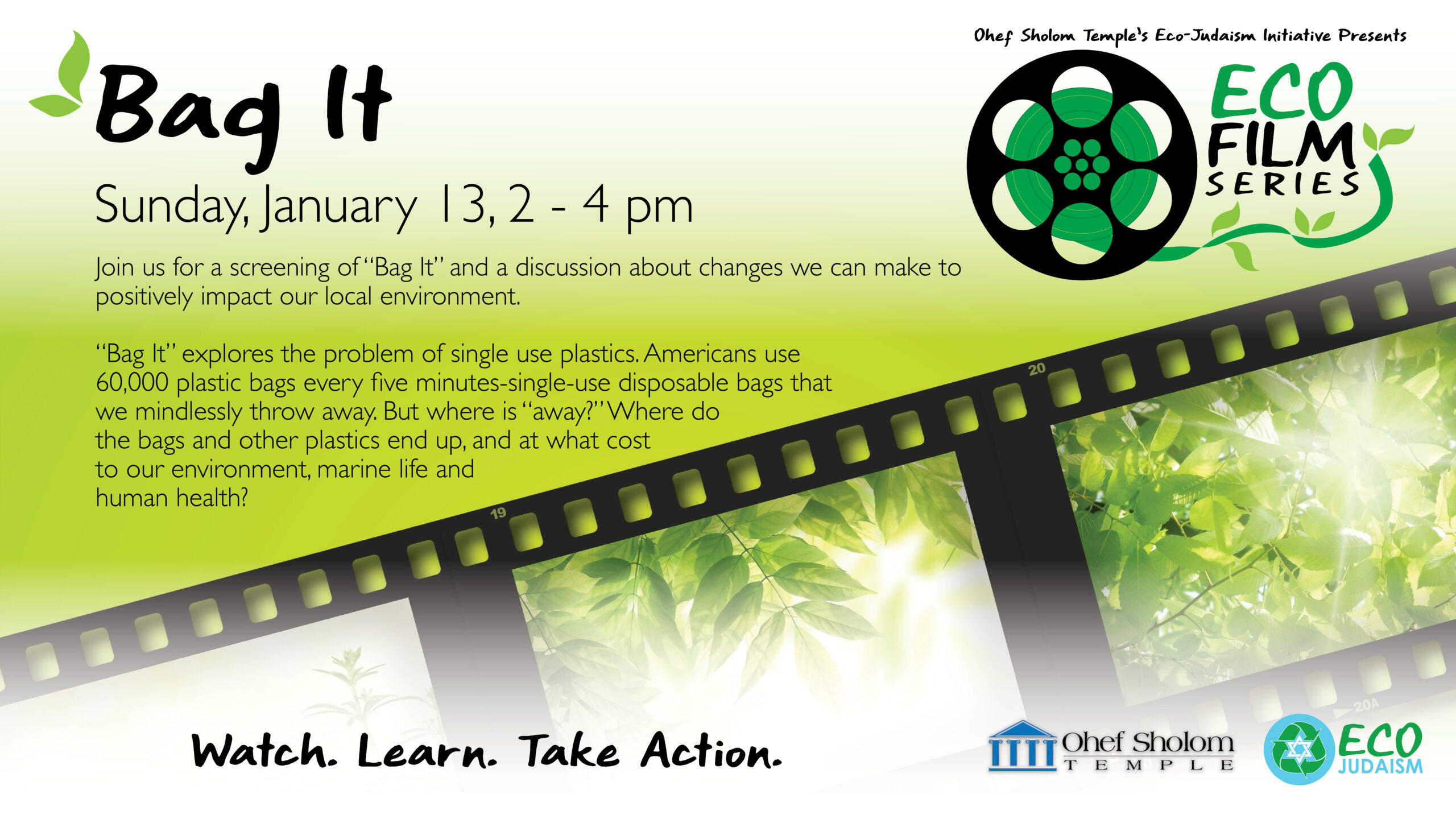 EcoJudaism Film Series Flyer: Bag It