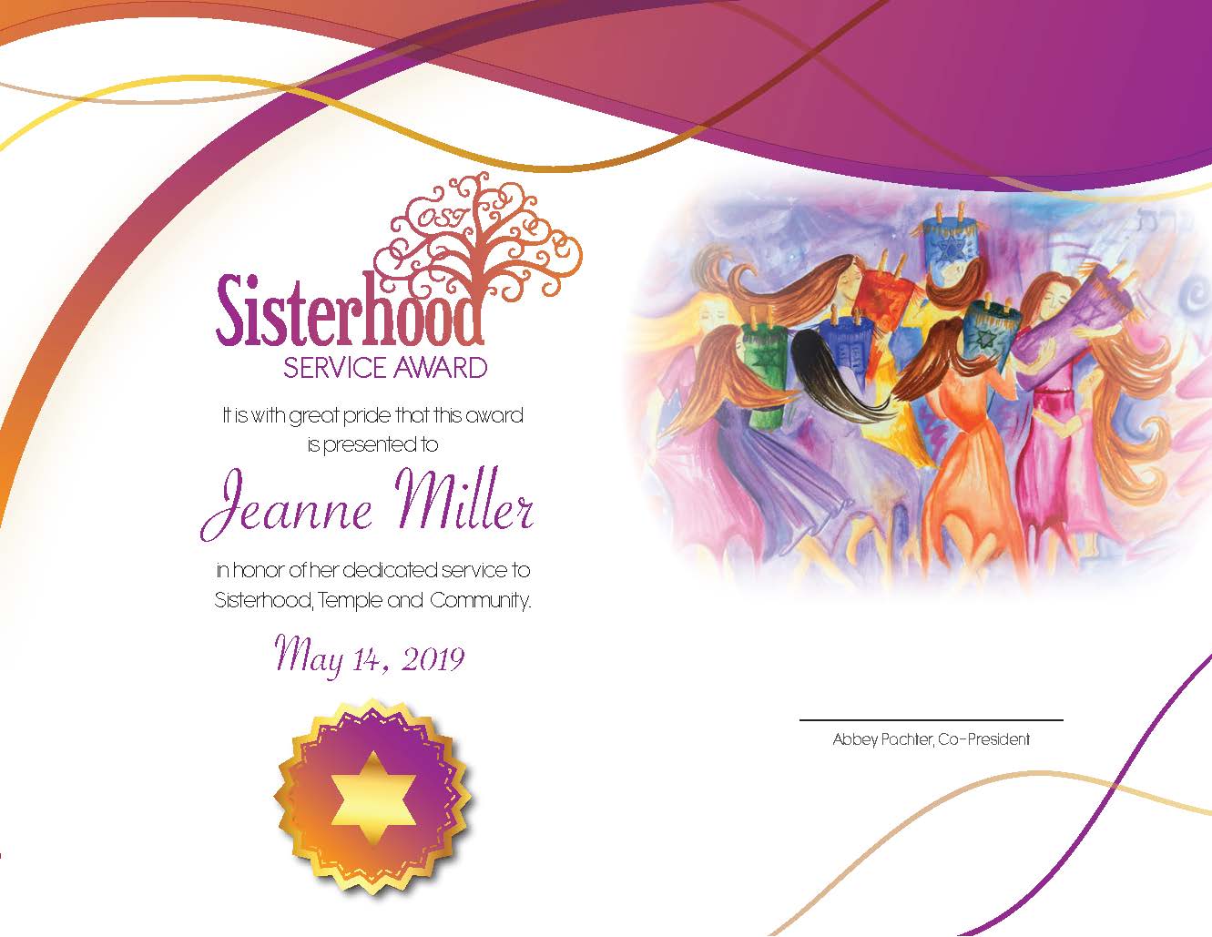 Sisterhood Service Award Design