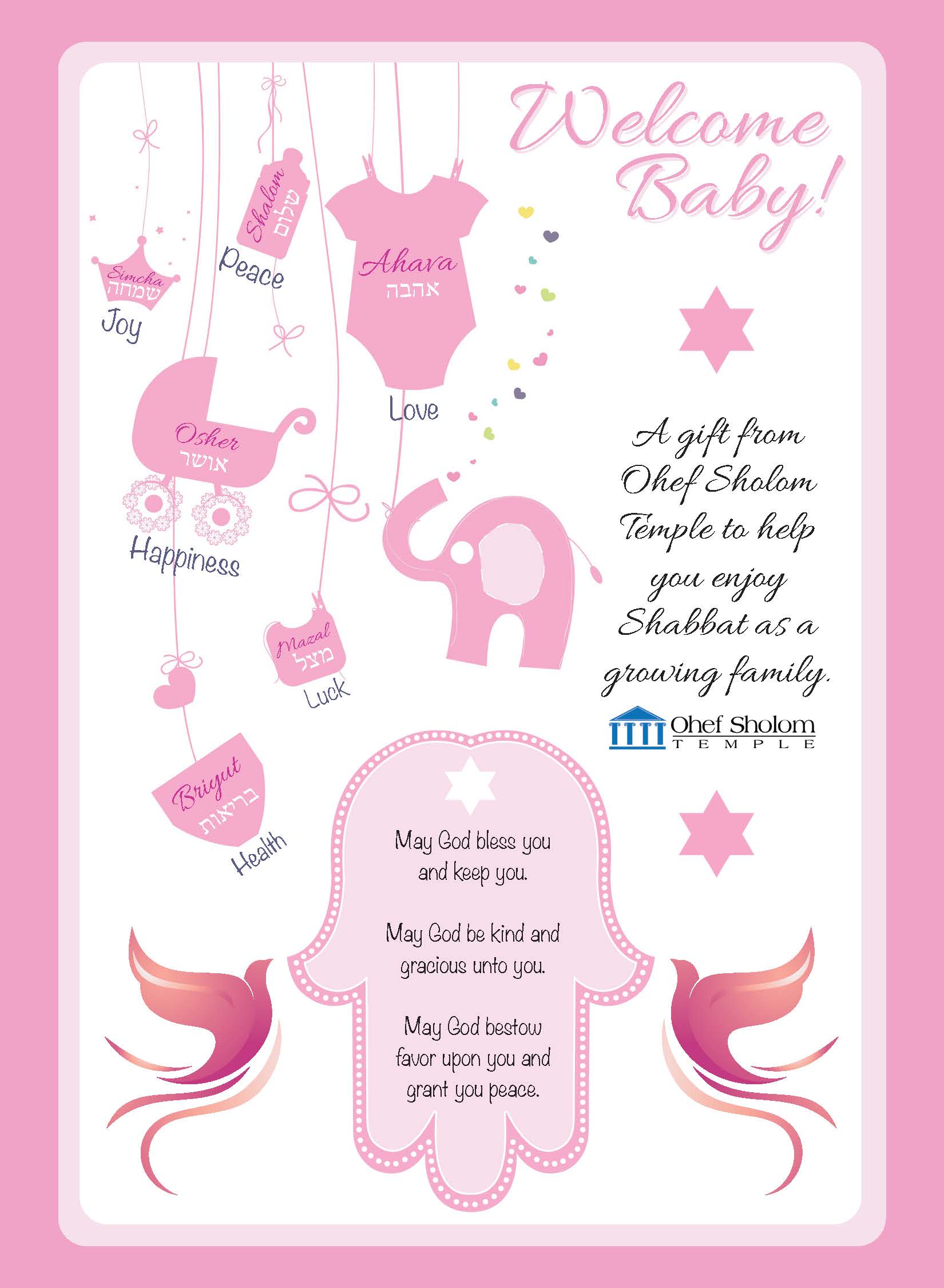 Welcome Baby Girl Prayer Card Design - Front