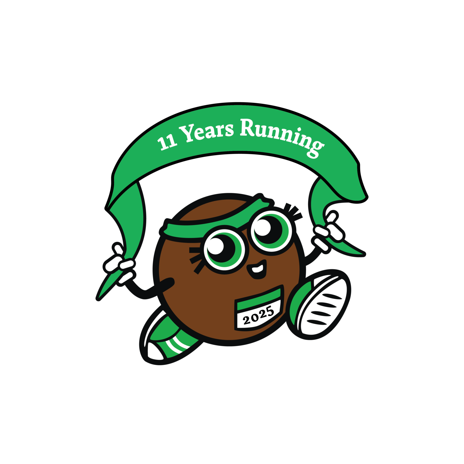 Full color 2025 Cookie Classic Character Design of cookie holding banner that says "11 Years Running"