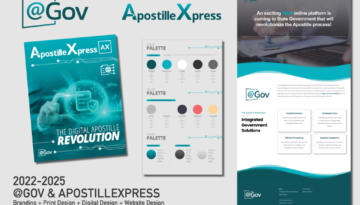 Image compilation of select design work for @Gov and ApostilleXpress