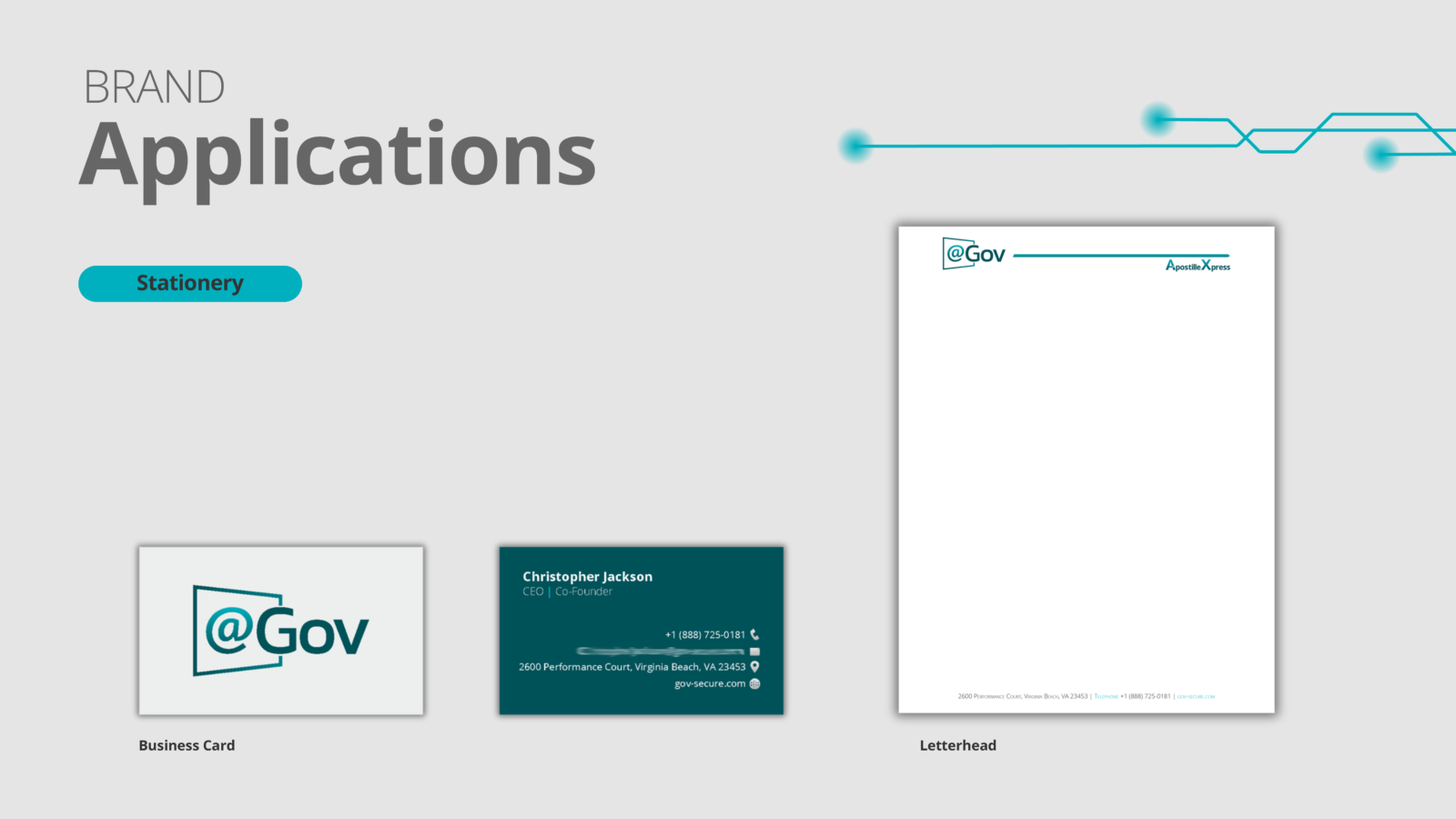@Gov_Stationery Brand Applications page from @Gov Brand Guidelines sampling business card and letterhead