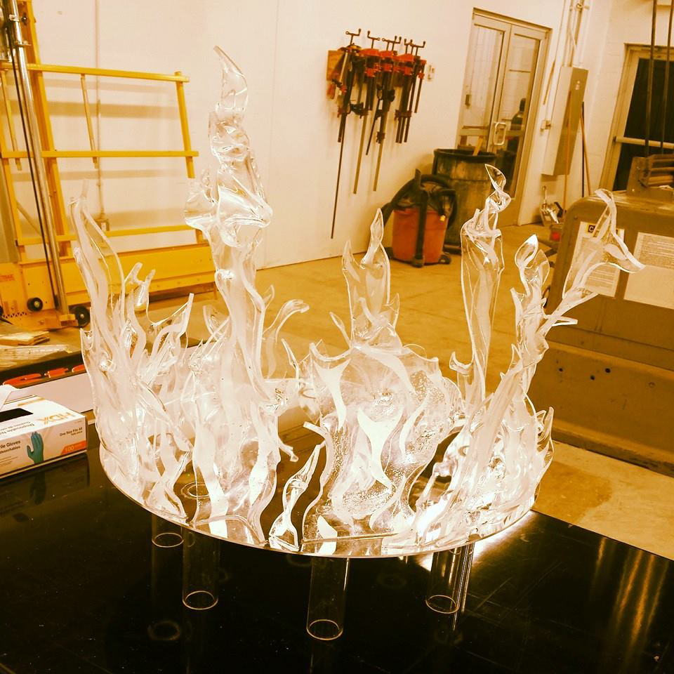 "Cool to the Touch" Heat-warped & sandblasted plexiglass flames