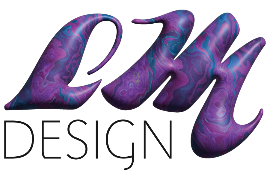 LM Design 3D marble logo with black lettering
