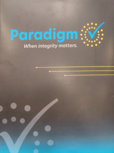 Shot of back cover of custom designed folder for Paradigm, Inc.