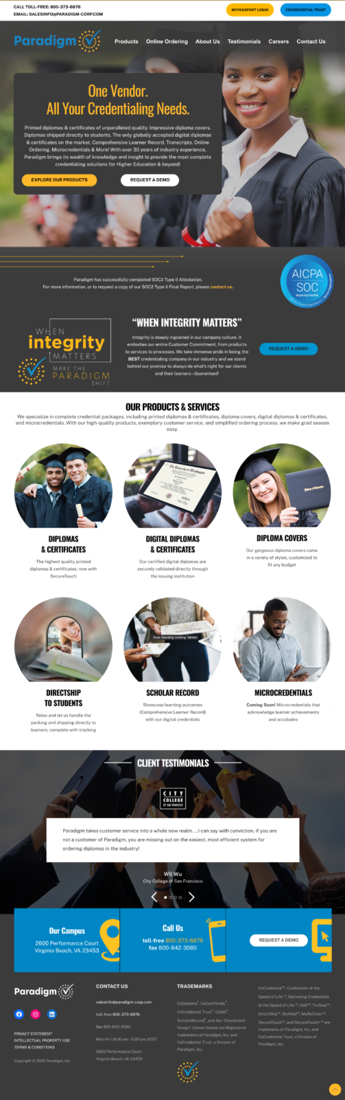 Snapshot of Paradigm, Inc. home page as of March 2025