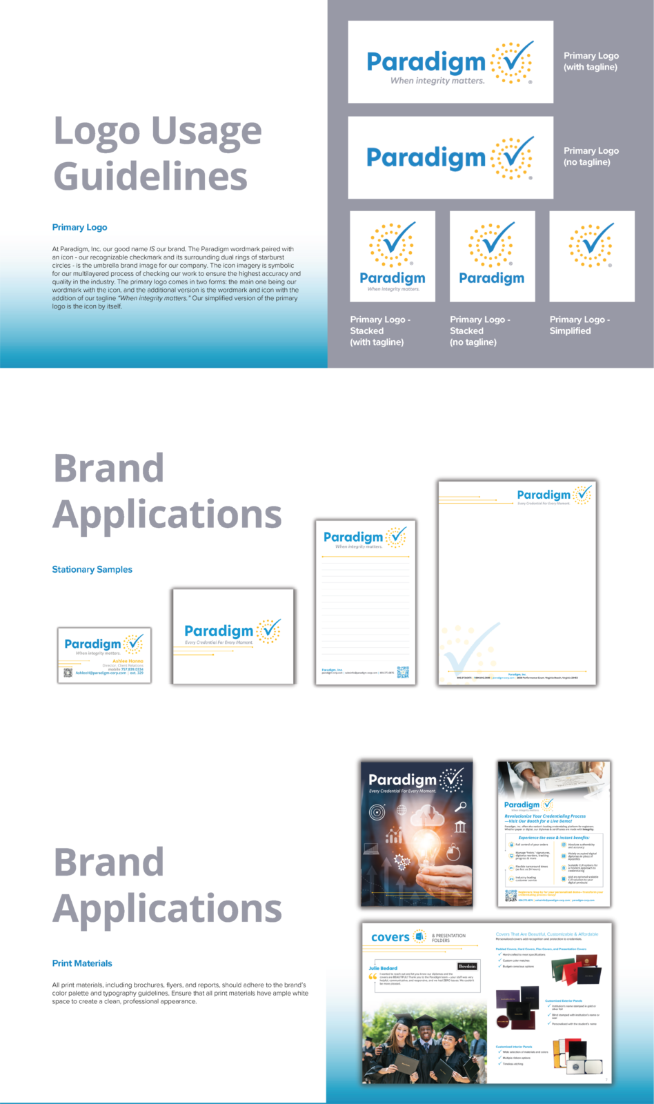 Snippet of Brand Guidelines showing Paradigm Brand Applications