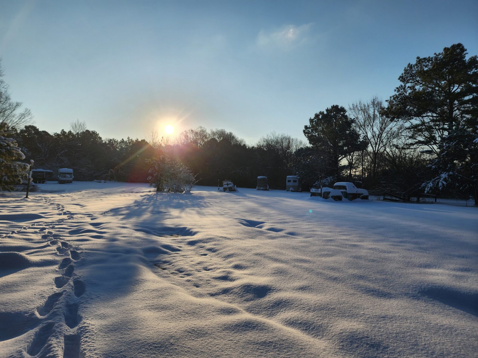 Quiet, snowy morning on the farm in Chesapeake, VA