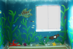 Nursery wall painting of sea kelp and underwater life