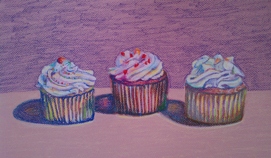 "Three Little Cupcakes" (Oil Pastels)