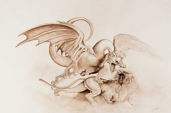 Master Study of DaVinci's "Fight Between A Dragon and a Lion" (Ink Wash)