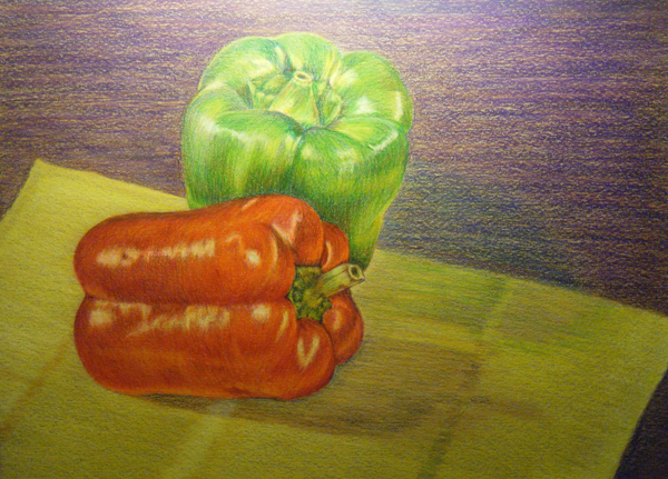 Peppers on a Paper Bag (Colored Pencils)